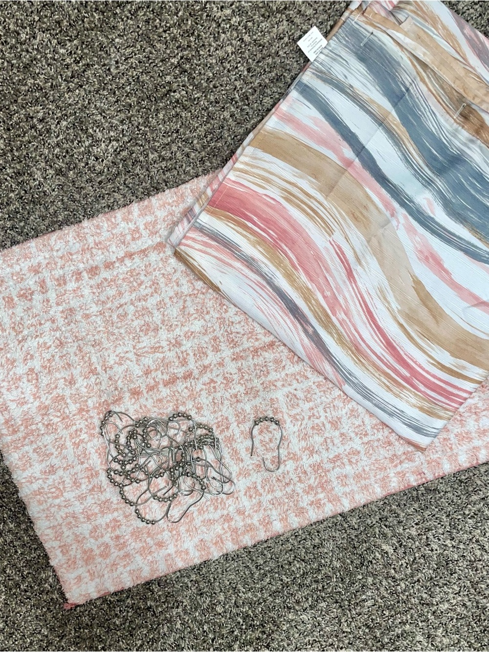 Mainstays Pink and Beige Multi-Stripe Shower Curtain and Bath Mat